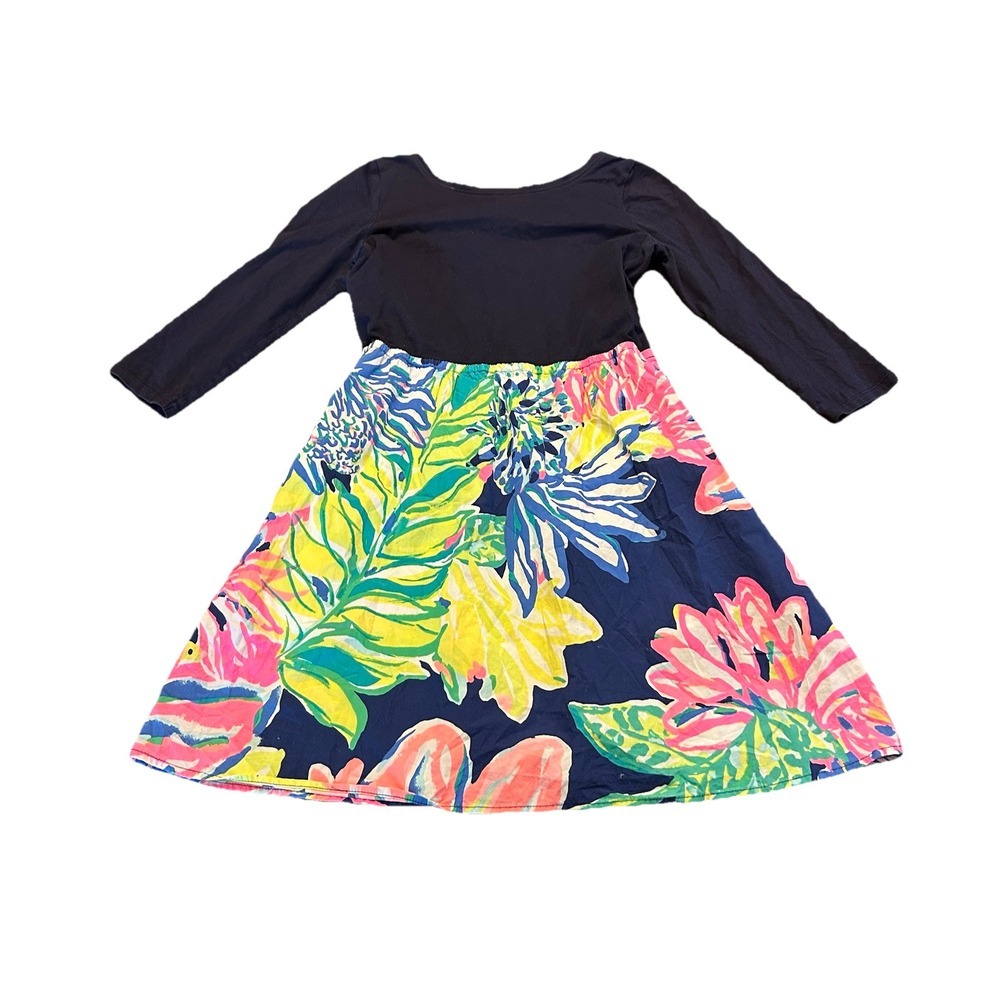 Lilly Pulitzer Girls Floral Mochi Dress Navy Floral Bottom XL‎ 12-14 Pockets
